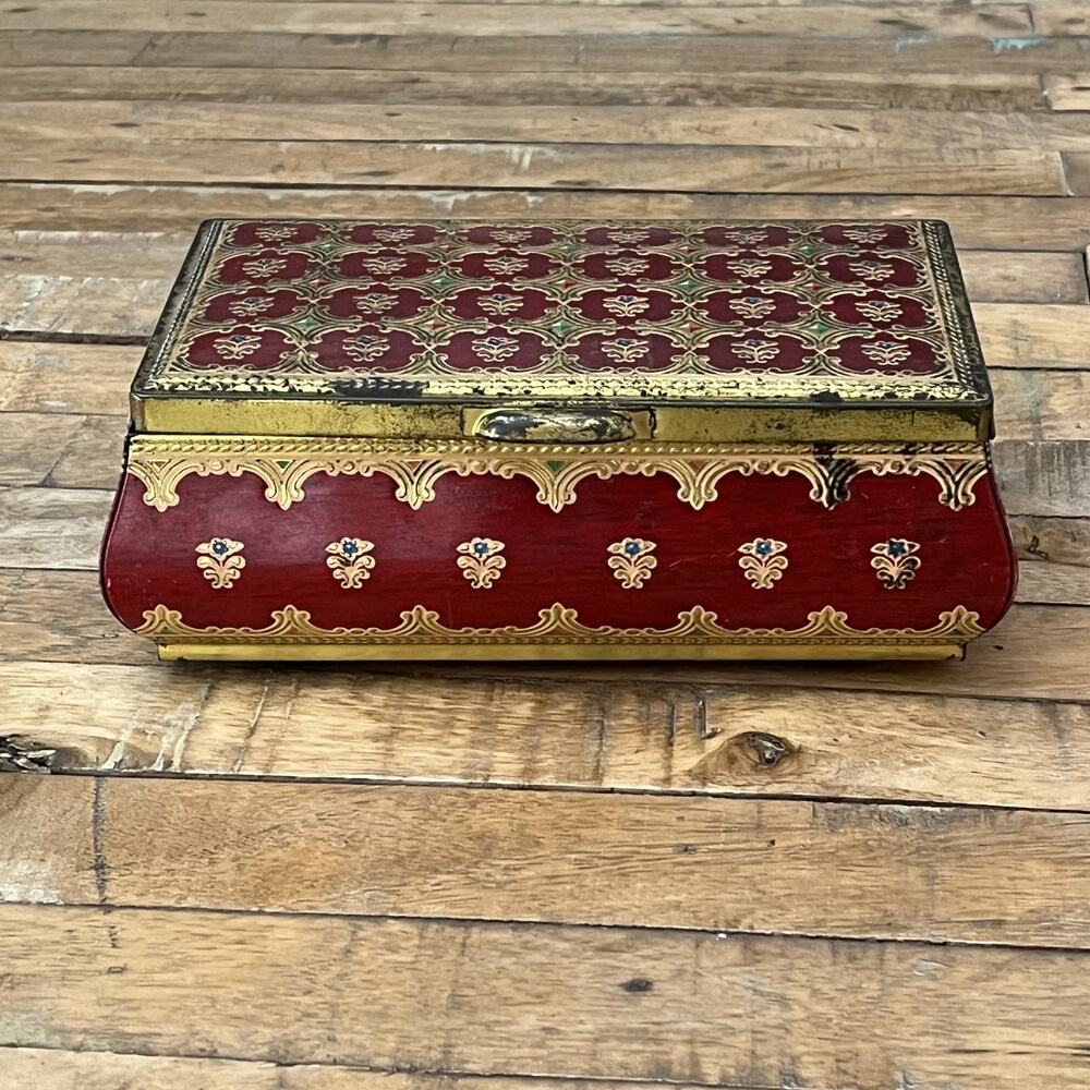 Vintage Belgian Decorative Chocolate Tin 7.5" Deep Red & Gold Embossed Design
